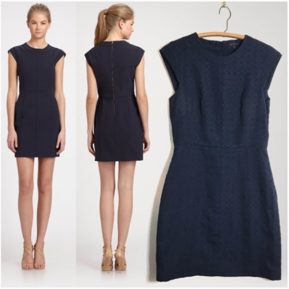Theory Navy Blue Jacquard Cap Sleeve Dress